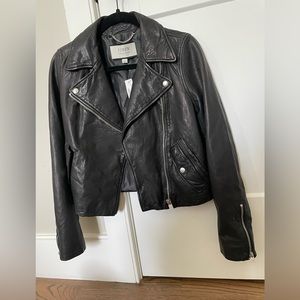 Black leather moto jacket